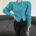 Plain Cropped Cardigan Blue - One Size