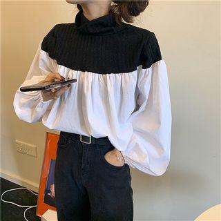 Mock-turtleneck Paneled Balloon-sleeve Top As Shown In Figure - One Size