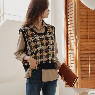 U-neck Checked Sweater Vest