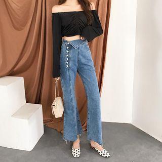 High-waist Buttoned Boot-cut Jeans