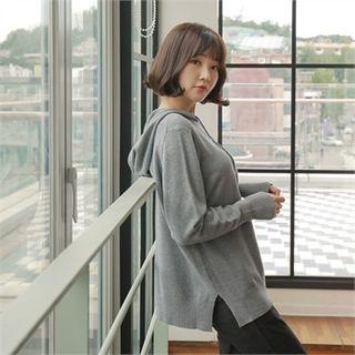 Hooded Slit-hem Knit Top