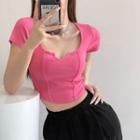 Stitched Deep V-neck Crop T-shirt In 6 Colors