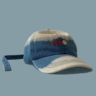 Lettering Embroidered Washed Denim Cap
