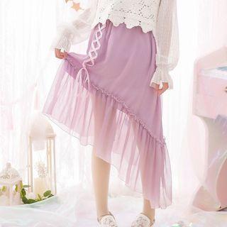 Mesh Hem Asymmetric Hem A-line Skirt
