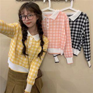 Gingham Knit Polo Sweater