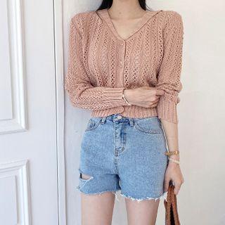 Pointelle-knit Cropped Cardigan