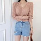Pointelle-knit Cropped Cardigan