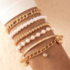Set Of 5: Faux Pearl / Alloy Bracelet (various Designs) 21416 - Set Of 5 - Gold - One Size