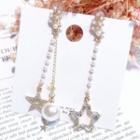 Non-matching Faux Pearl Rhinestone Star Dangle Earring As Shown In Figure - One Size