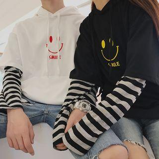 Couple Matching Striped Panel Embroidered Hoodie