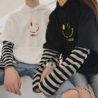 Couple Matching Striped Panel Embroidered Hoodie