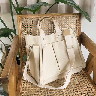 Pocket-detail Canvas Tote Bag Cream - One Size