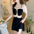 Set: Short-sleeve Square-neck Long Top + Shorts