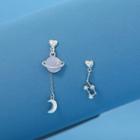 Non-matching 925 Sterling Silver Glaze Planet Moon & Star Dangle Earring 1 Pair - Non Matching - Star & Moon - Silver - One Size