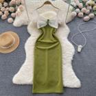 Short-sleeve V-neck Color Panel Mesh Dress