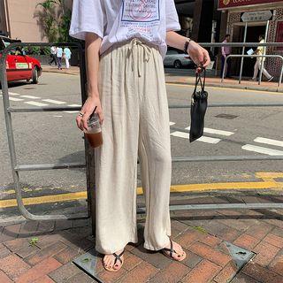 Plain Wide-leg Pants Almond - One Size