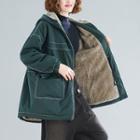 Plain Hooded Cotton Jacket Green - L