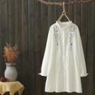 Embroidered Long-sleeve Dress White - One Size