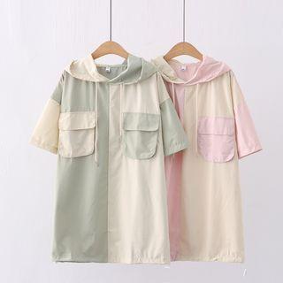 Two-tone Hooded Mini Shift Dress
