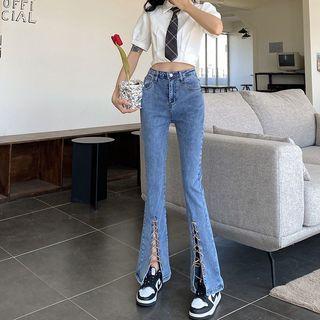 Mid Rise Lace-up Bootcut Jeans / Belt / Set