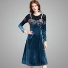Mock-two-piece Paneled Embroidered Dress