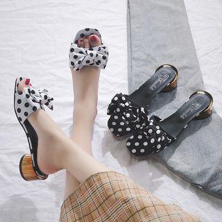 Dotted Bow Block Heel Slide Sandals