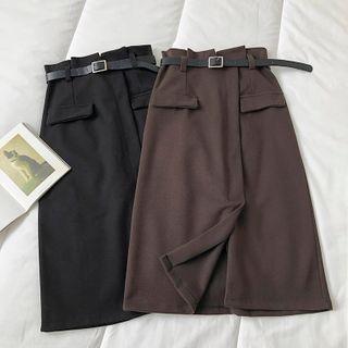 Acrylic High-waist Skirt With Belt