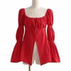 Bell Sleeve Square-neck Blouse