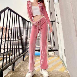 Set: Zip-up Hoodie + High-waist Wide-leg Pants