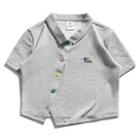 Short-sleeve Button-up Embroidered Top