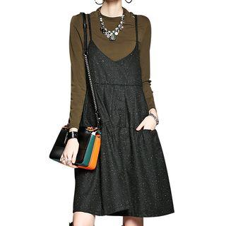 Set: Plain Long Sleeve T-shirt + Dotted Slipdress