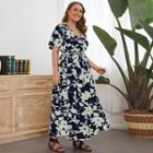 Plus Size Short-sleeve Floral Maxi A-line Dress