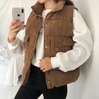 High-neck Corduroy Padded Vest
