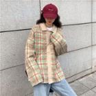 Collared Plaid Cardigan As Shown In Figure - One Size