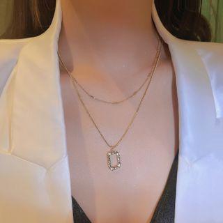Rectangle Pendant Alloy Layered Necklace Gold - One Size