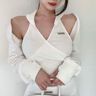 Cropped Hooded Tank Top White - One Size