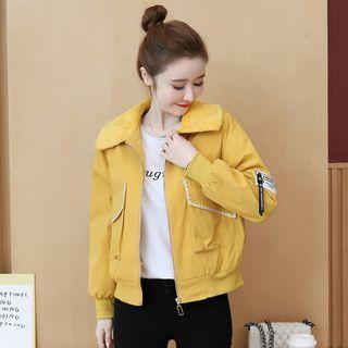 Fleece-lined Lettering Print Zip Jacket