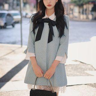 Contrast-trim 3/4-sleeve Buttoned Coat