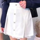 Lace-layered Button-trim Miniskirt