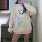 Long-sleeve Tie-dye Cat Print Sweatshirt