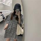 Striped Elbow-sleeve T-shirt Striped T-shirt - Black & White - One Size