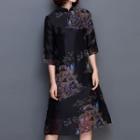 Print 3/4-sleeve Mandarin Collar Dress