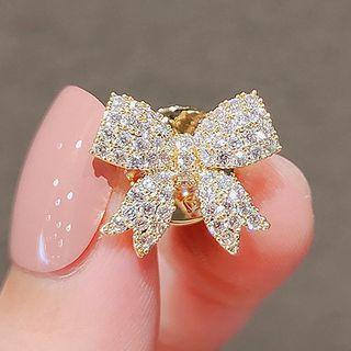 Bow Rhinestone Brooch Ly661 - Gold - One Size