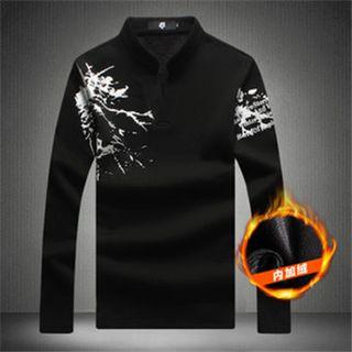 Fleece-lined Printed Long-sleeve Polo