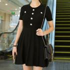 Short-sleeve Buttoned A-line Mini Knit Dress
