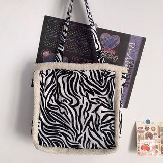 Fleece Trim Patterned Tote Bag