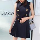 Sleeveless Collar Double-breasted Mini A-line Dress