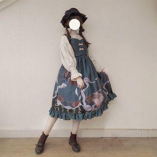 Sleeveless Printed Dress / Puff-sleeve Top