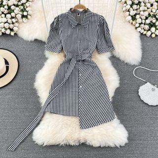 Short Sleeve Asymmetrical Check Dress