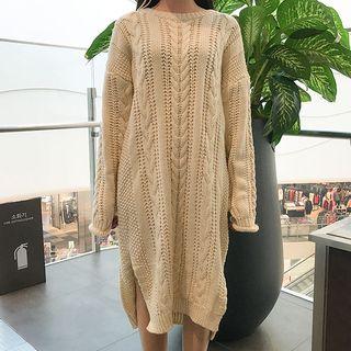 Drop-shoulder Cable-knit Dress